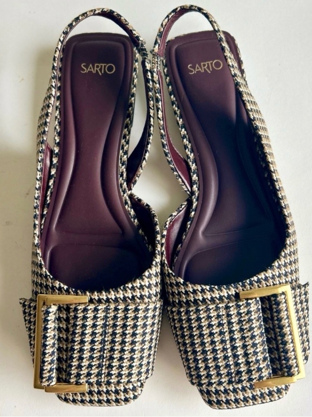 Sarto Khaki Black White Textile Square Toe Sandals size 8.5. - Picture 8 of 16
